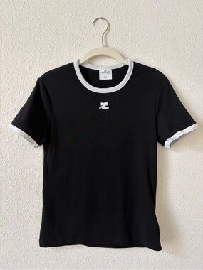 Courreges Signature Contrast T Shirt Black White Heritage Sz 3 Large Runs Small